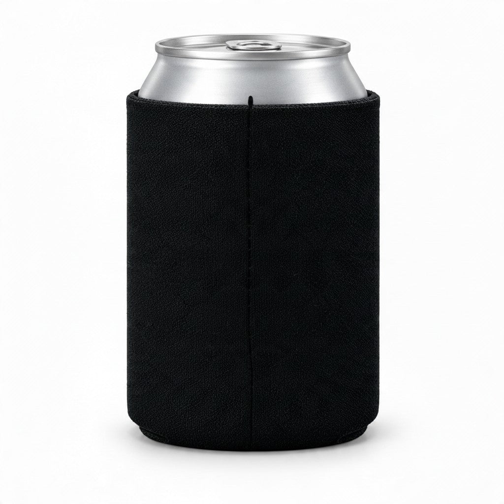 Dirty Merch Apparel black collapsible can cooler sleeve for keeping drinks cold at parties or outdoor events.